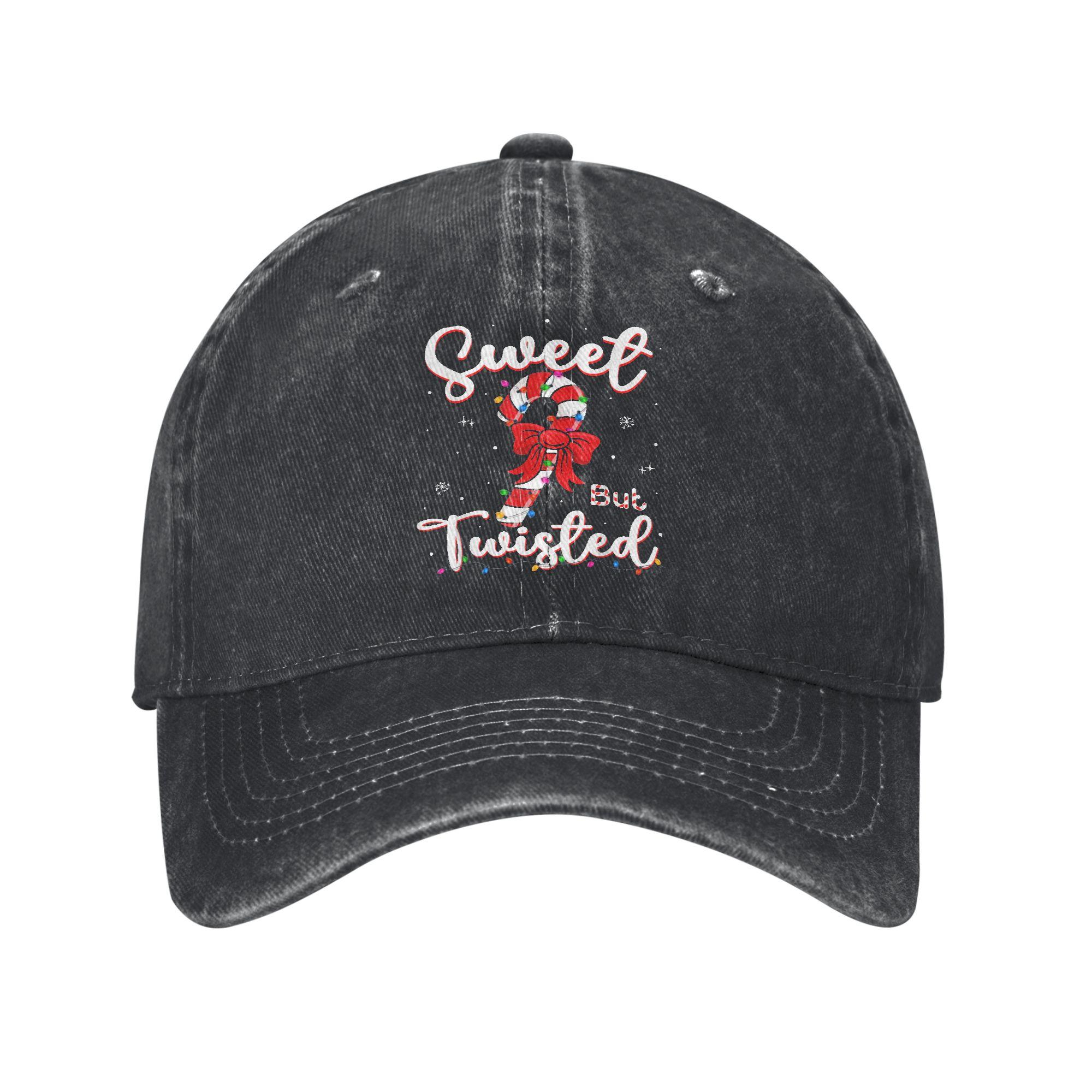 Sweet But Twisted Funny Christmas Candy Cane Xmas Holiday T-Shirt Washed Baseball Cap Sun Trucker Hat Couple Women Baseball Caps One Size