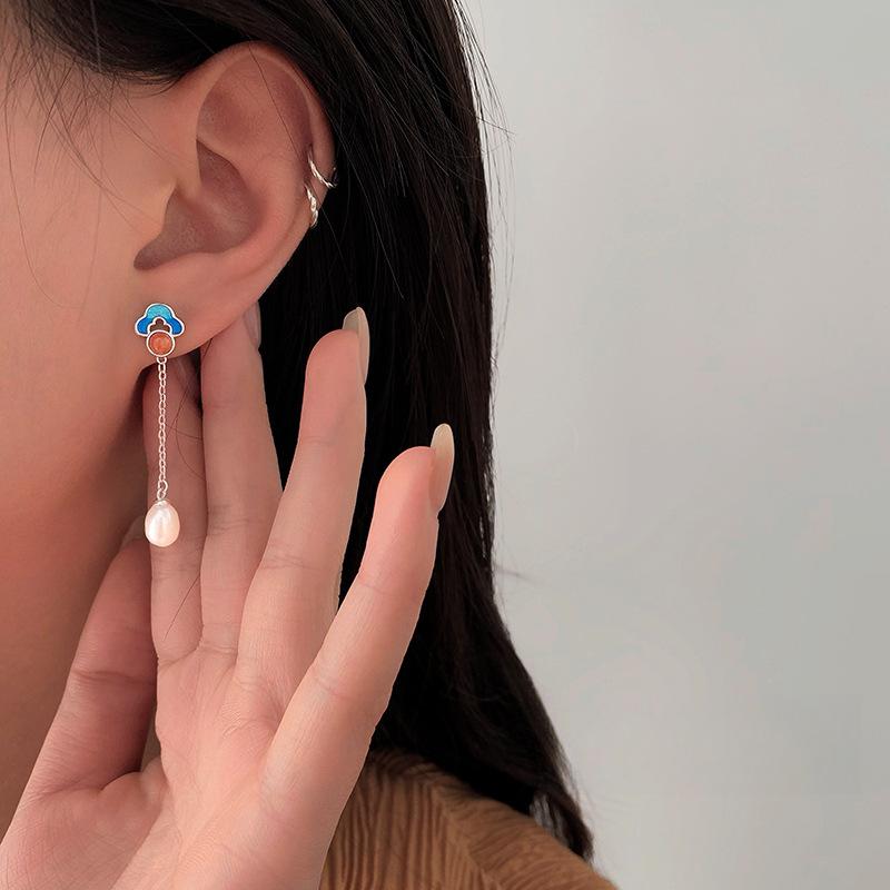 National Style Elegant Auspicious Cloud Tassel Pearl Earrings In The Year of Zodiac High-end Retro Earrings