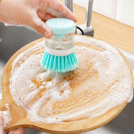 3Pcs Cleaning Brush Ergonomic Design Powerful Cleaning Hard Bristles Liquid-Adding Feature Soap Dispenser Dish Brush