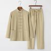 Men's Chinese Style Long-Sleeve Tang Suit Set with Frog Buttons - Retro Tea & Tai Chi Two-Piece