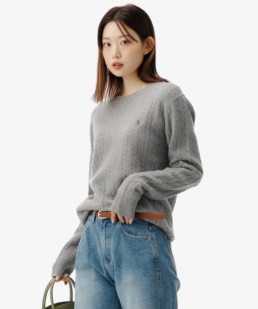 POLO RALPH LAUREN Cable Knit Wool Cotton Sweater - Grey