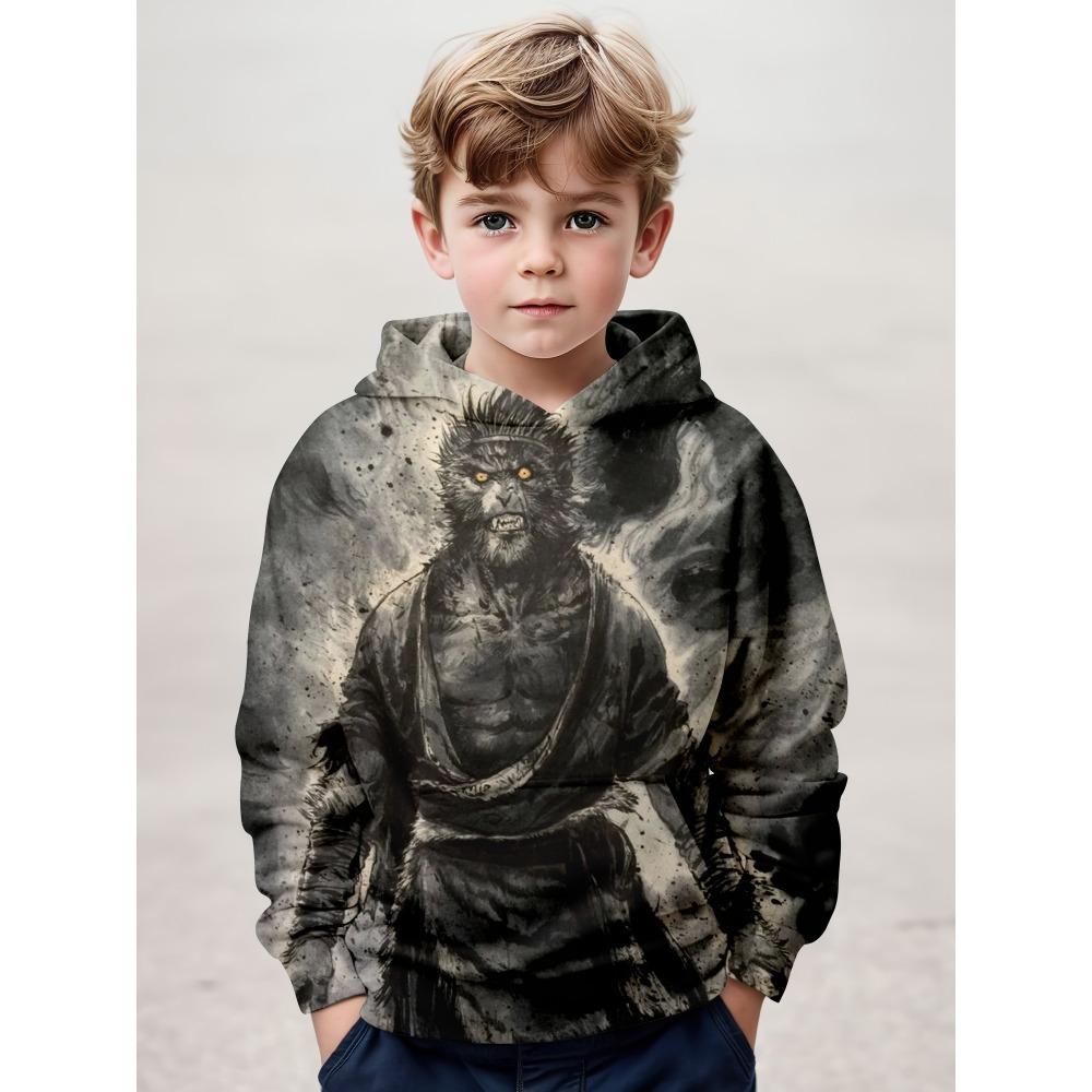 

Детская одежда Толстовки с капюшоном Одежда для мальчиков 3D Черный Миф Укун Принт Детская Весна Осень Одежда Модная уличная толстовка с капюшоном Верх 160