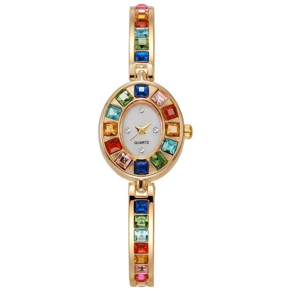 Fashion With Watch Box Ladies Quartz Watch Colorful Diamonds Elegant Rhinestone Watche Oval Dial Watch Women Gift