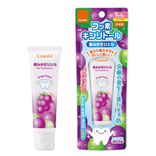 Combi Children's Toothpaste Gel, Grape Flavor, for Ages 9 Months and Up, Contains Fluoride and Xylitol
