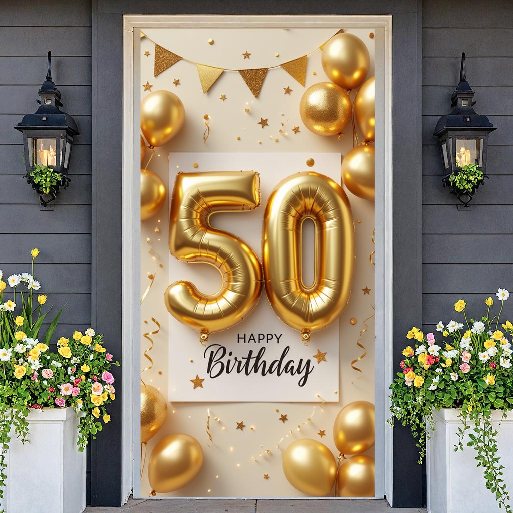 50th Birthday Background Black Script Font Adult Birthday Banner 50th Birthday Display 50 Digit Balloon For Indoor Party