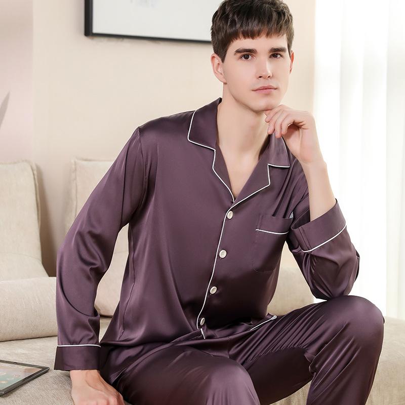 

Men s Silk Long Sleeve Pajama Set - Thin Ice Silk Couples Home Wear Large фиолетовый/красный