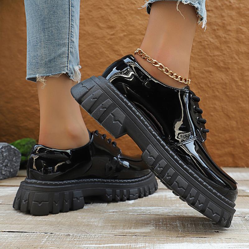 Fashion Chunky Platform Oxford Shoes for Women 2025 Fashion Black Patent Leather Dress Shoes Woman Thick Bottom Non Slip Vulcanize Shoes