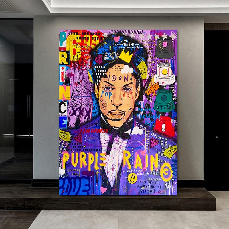 Purple Rain Prince Pop Graffiti Kunst Leinwand Malerei Poster und Drucke Abstrakte Straße Wand Kunst Bild Home Dekoration Cuadros