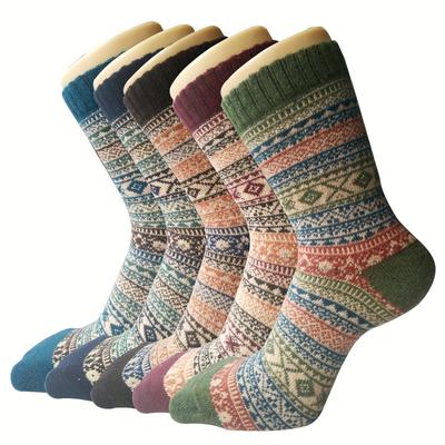 5 Paar Damen Outdoor Socken, Warme Dicke Wadensocken, Gestrickt, Ideal Für Herbst & Winter