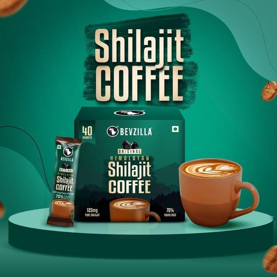 Bevzilla Himalayan Shilajit Coffee Powder Sachets | 100g (40 Sachets x 2.5g) | 70% Fulvic Acid |  Stamina Booster | 40 Cups | For Men & Women