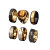 Modisches Herren-Titanstahl-Ringset mit Holzmaserung: Schwarz, Gold und mattierter Edelstahl, nicht verblassend.