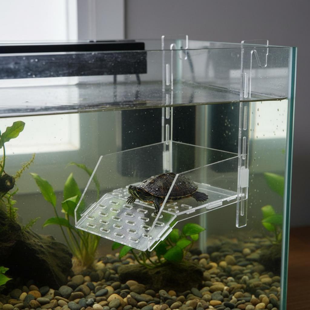 Acrylic Turtle Basking Dock Multi-Functional Hanging Turtle Basking Dock Tortoise Climbing Ladder High Guardrails