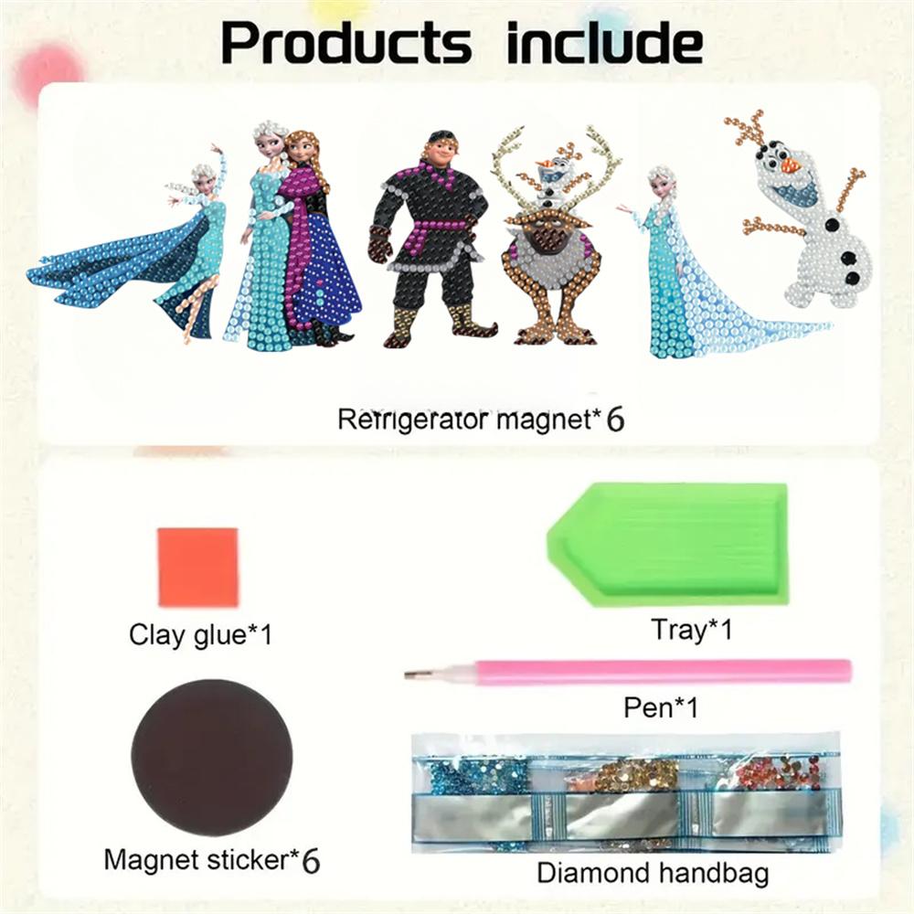 6Pcs Ice and Snow World Series Diamond Art Fridge Magnet Diamond Painting Refrigerator Magnet Diamond Painting Fridge Magnet for Adults Beginners