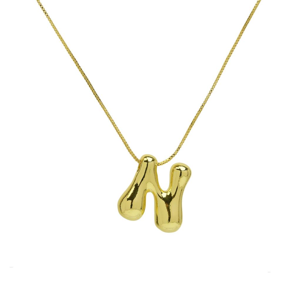 18K Gold Plated Copper Balloon Bubble Chubby Alphabet Pendant Necklace