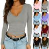 Women's Casual Long-Sleeve V-Neck Fitted Stretch T-Shirt