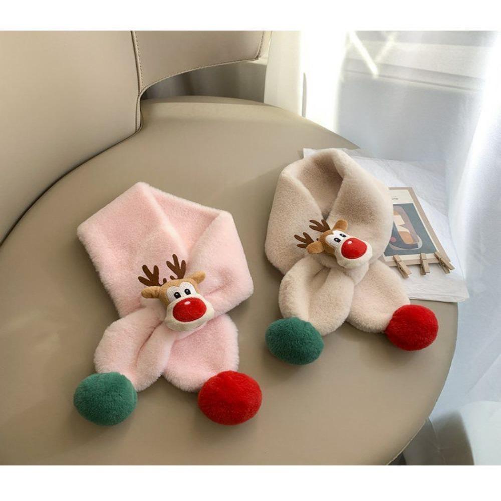 

Windproof Winter Warm Baby Plush Neck Plush Cute Christmas Deer Scarf Windproof Collar рожевий