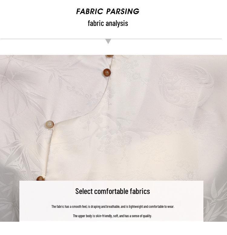 2026 Women's New Chinese Style Stand Collar Jacquard Shirt - Versatile Dark Floral Retro Chiffon Design