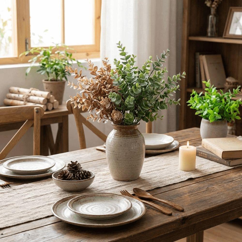 Plastic Artificial Eucalyptus Bouquet Lifelike UV Resistant Fake Eucalyptus Plant Realistic Non-Fading Simulation Green Plants