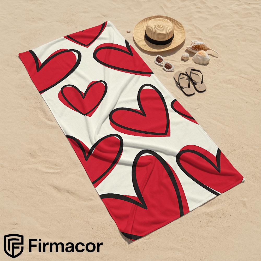 Red Outline Heart Soft Portable Travel Towel Unisex Ultra Lightweight Microfiber Oversized Sand Free Quick Dry Beach Towel