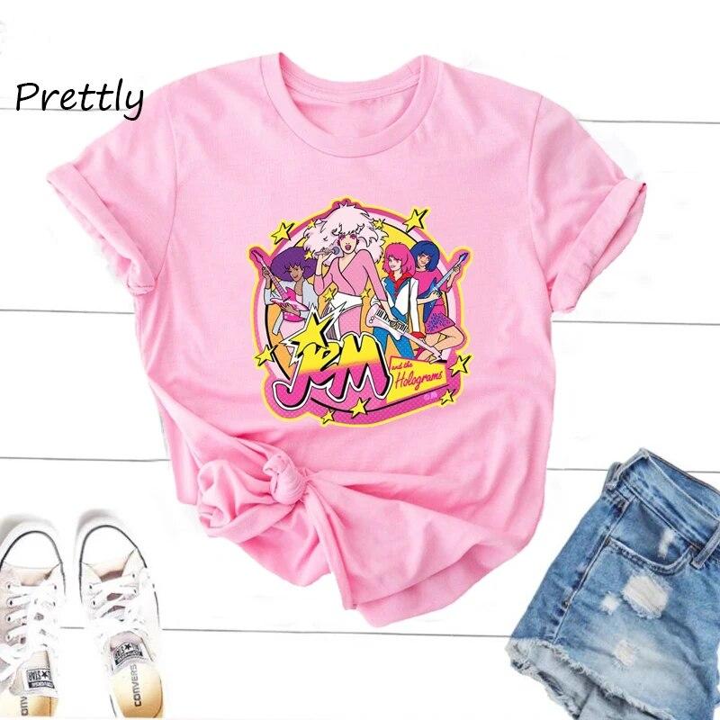 

Женская футболка Jem The Holograms, летняя футболка для девочек 80-х годов, винтажная футболка с короткими рукавами и рисунком, женская футболка унисекс, хлопковая одежда с короткими рукавами унисекс M
