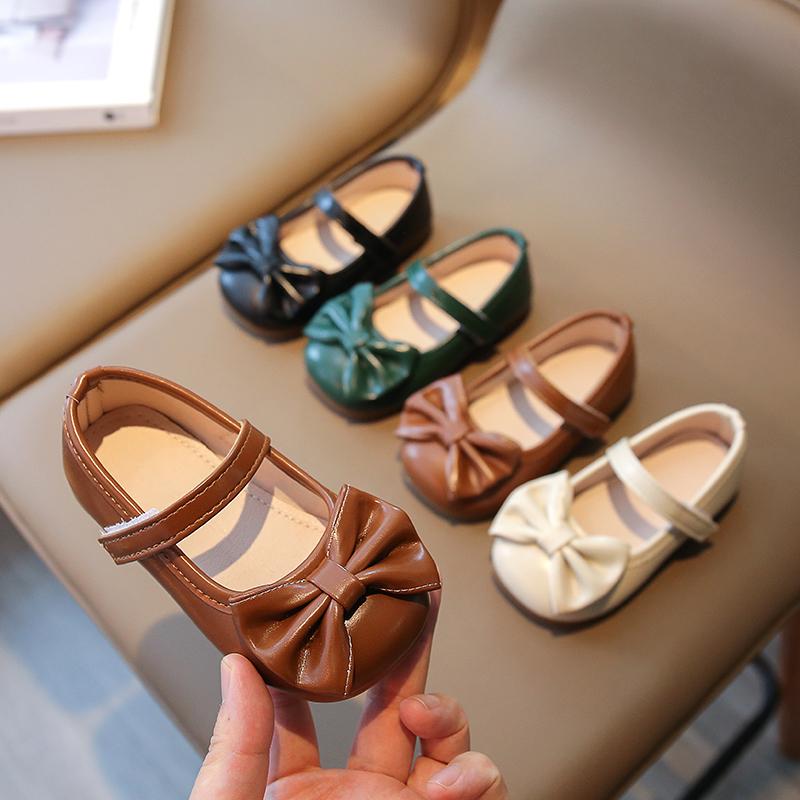 Children's Bow Black Leather Shoes Spring and Autumn New Girls Soft Sole Baby Casual Shoes for Princess Kids Cute School Shoes