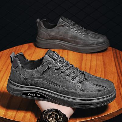 Spring Men's Shoe Brand New Breathable Trendy Black Versatile Leather Shoes Non Slip Platform Strap Casual Business Board Shoes