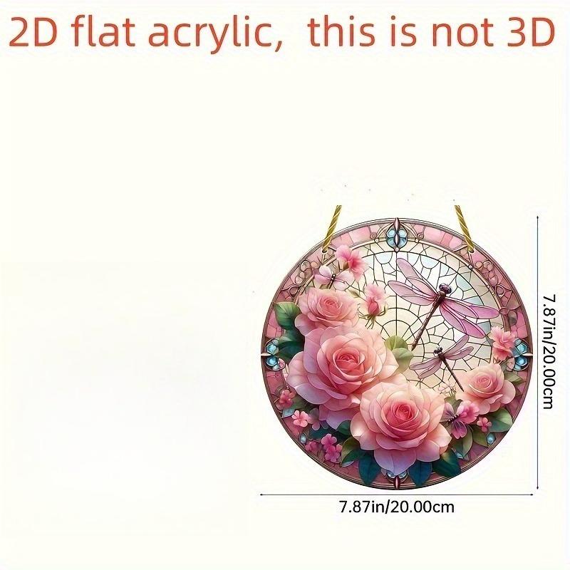 2D Flat Round Acrylic Decoration Sign, Red Rose, Pink Lotus and Dragonfly Design, Suitable for Wall Decoration, Porch, Room, Villa, Accents Home, Hall