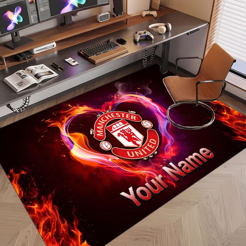 Custom Rug Manchester United Pattern Print Name Text Soft Non‑Slip Floor Carpet for Home Indoor Decoration