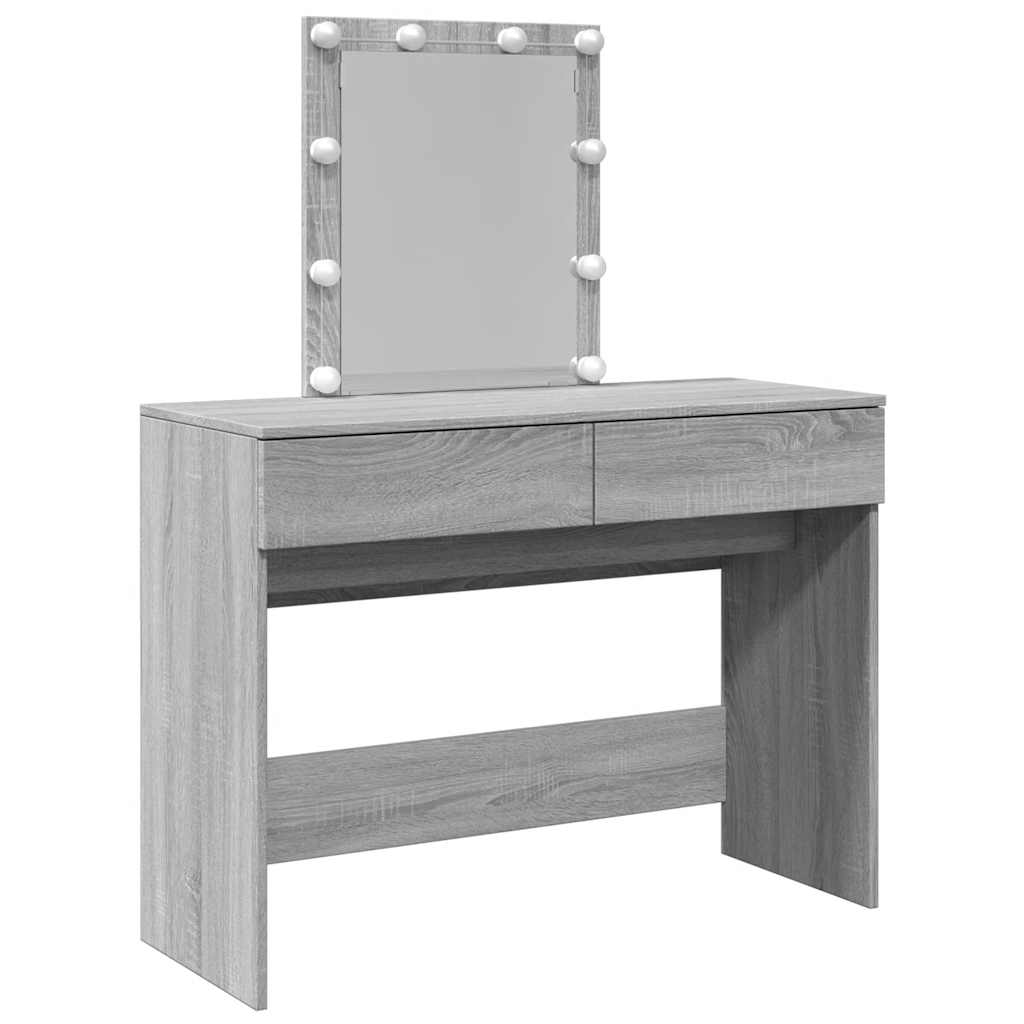 Vidaxl Coiffeuse Avec Éclairage LED, Chêne Sonoma Gris, 100X40X130 Cm