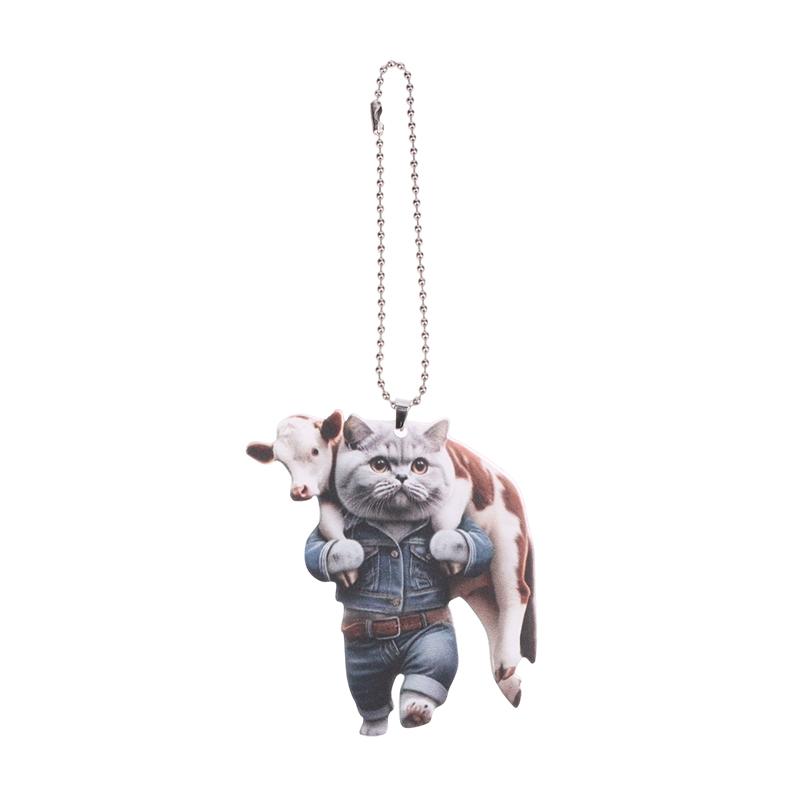 Cartoon 2D Cat Christmas Pendant Cute Animal Acrylic Auto Rearview Mirror Ornament Christmas Ornaments Pendant Decor Gift