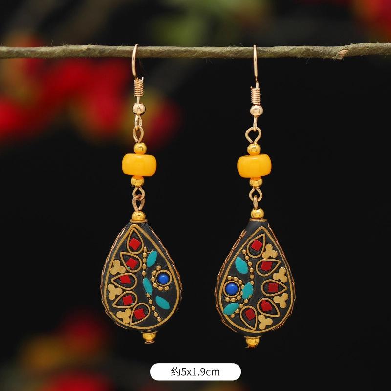 Retro Exotic Style Nepalese Earrings Tibetan Niche Design Personalized Long Earrings Simple Earrings Women