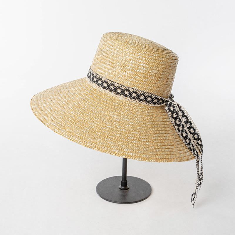 

New Vintage Spring Summer Fashion Big Brim Straw Women s Handmade Flat Top Sun Hat Beach Hat Fadora Hat For Woman Derby Hat 54-58cm