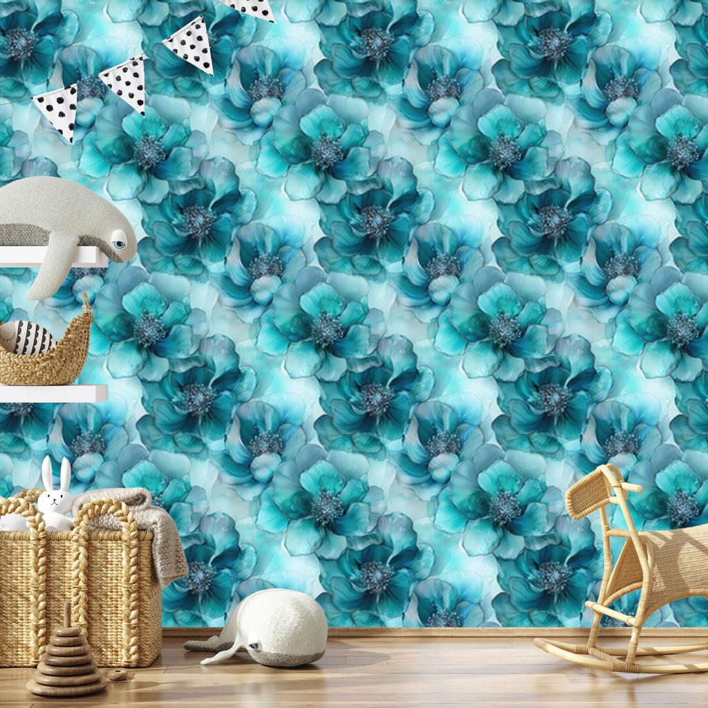 Wallpaper Ink Turquoise, Celadon, Navy Blue and Blue 50x1000