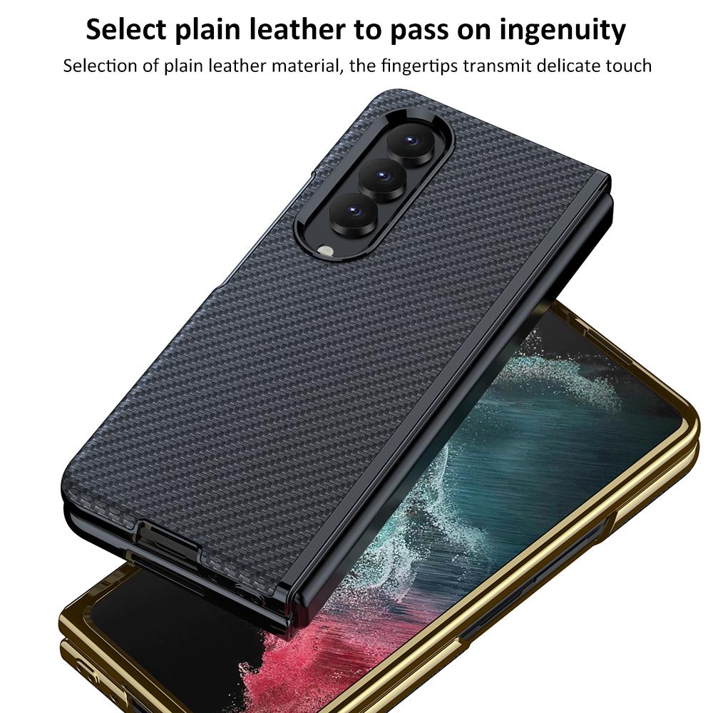 Luxury Electroplated Surface Plain Leather Phone Case For Samsung Galaxy Z Fold 4 Hard Slim Shockproof Back Cover