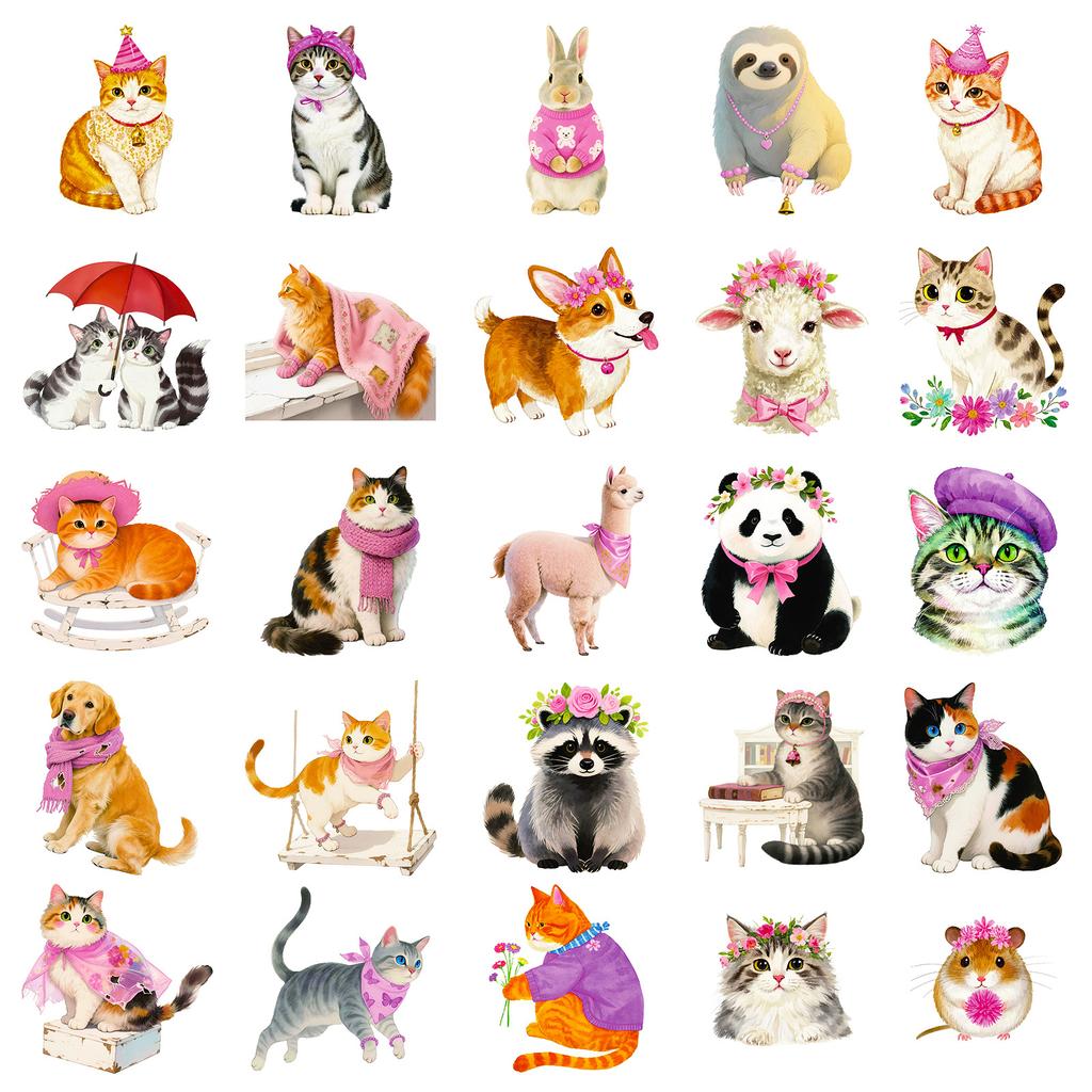 56 Cute Kitten Graffiti Stickers, Various Animal Suitcases, Handbooks, Notebooks, Decorative Stickers