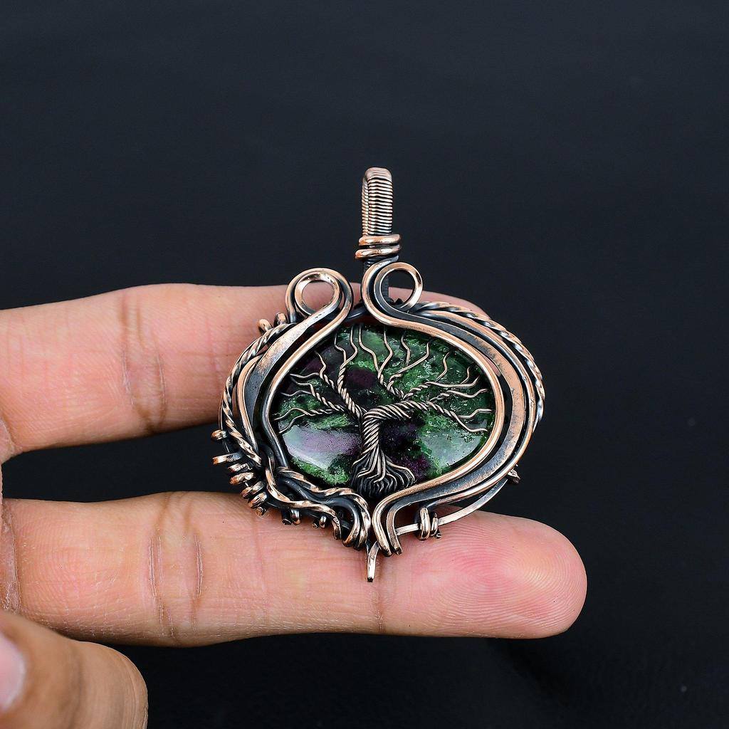 Tree Of Life Ruby in Zoisite Pendant, Handmade Gemstone 999 Copper Wire Wrap Pendant Antique Jewelry, For Gift Copper Jewelry