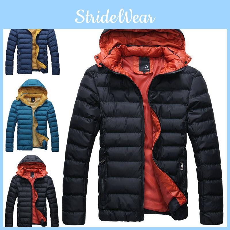 Men's Winter Warm Hooded Thick Padded Jacket With Stylish Stand Collar And Zipper Pockets
