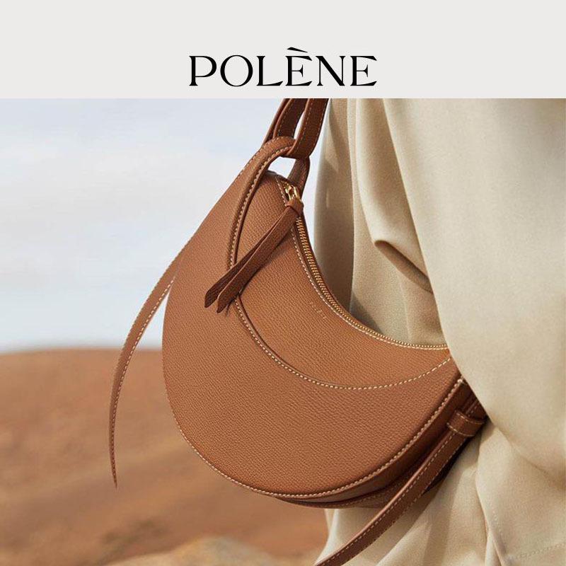Polen Paris Niche Lychee Grain Crescent Leather Shoulder & Crossbody Bag for Women