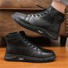 Ankle Boots Black PU Leather Men's Sports Shoes Autumn Winter Comfortable High-top Casual Fashion Platform Boots Man Round Head