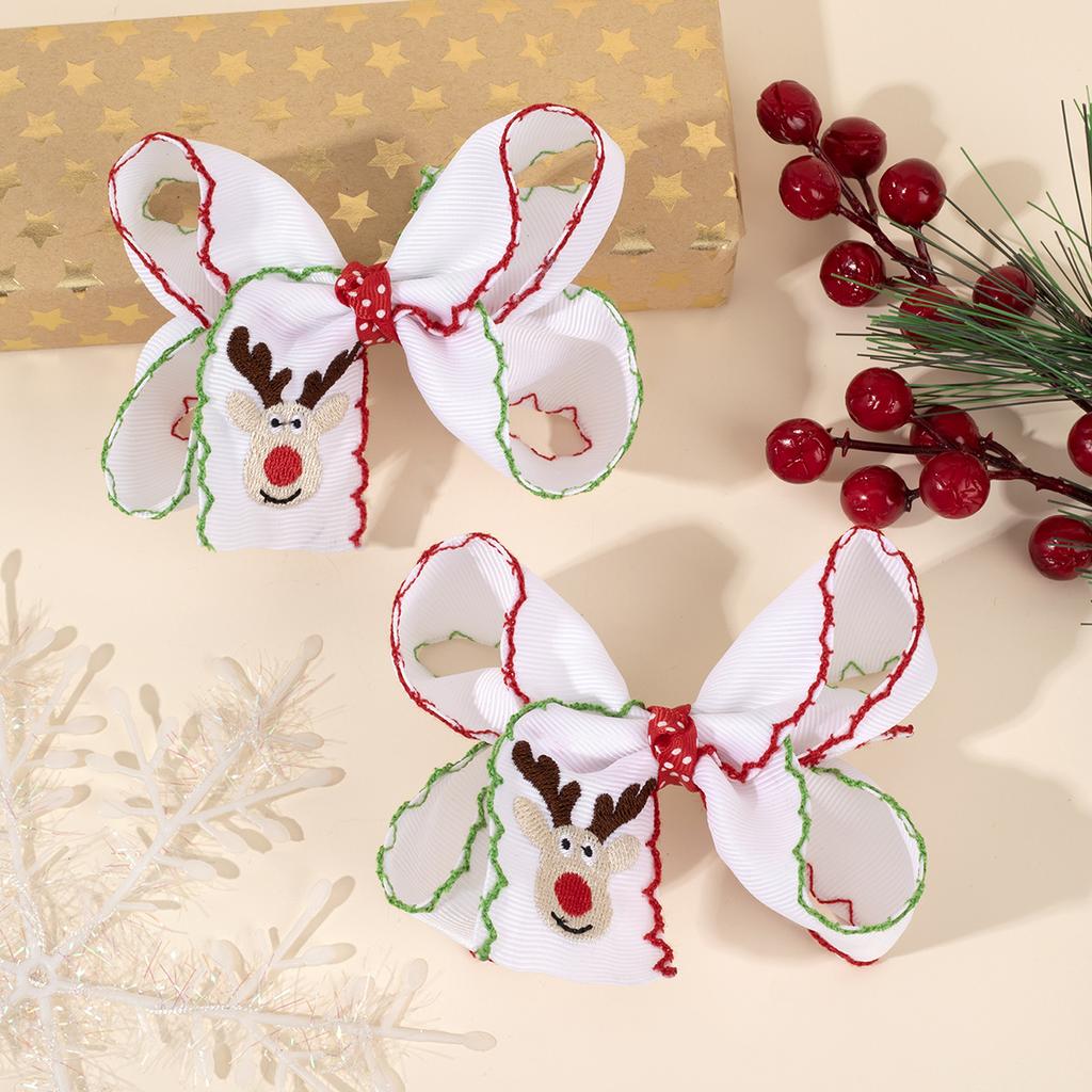 Children's three-dimensional lock edge bow children's hair clip Santa Claus embroidery thread band hair clip handmade baby hair accessory