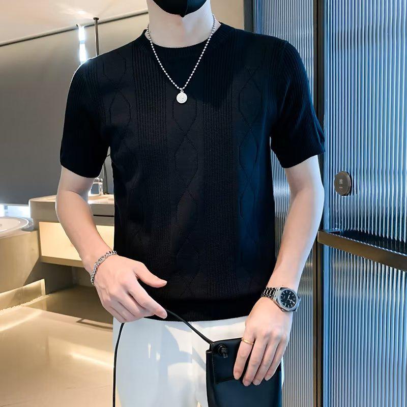 

Men s Summer Ice Silk Slimming Round Neck Half Sleeve T-shirt XL чорний