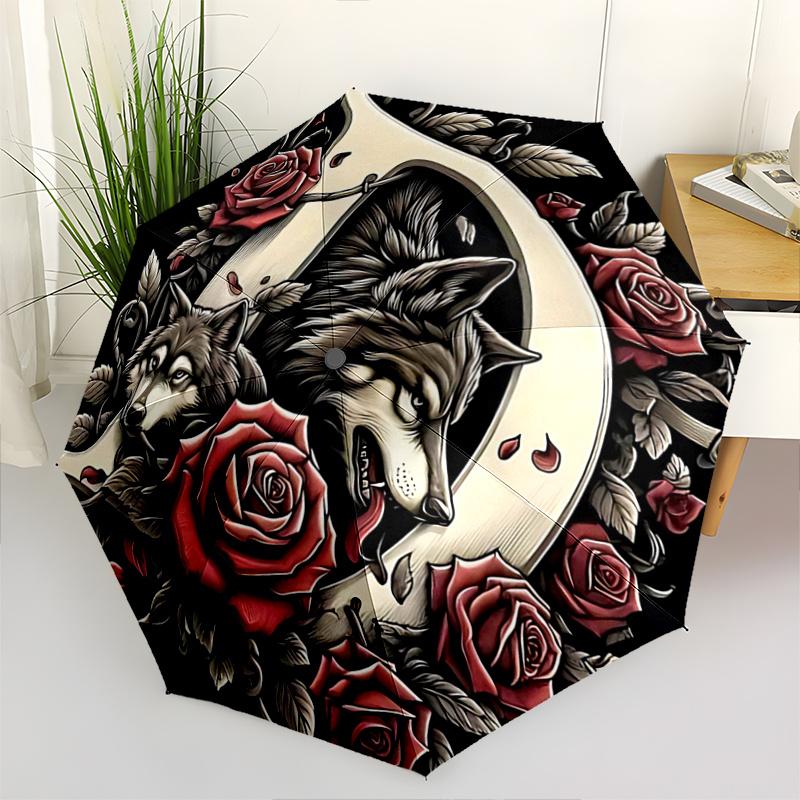 

1pc Daring Wolves Automatic Open/ClosePractical Umbrella-CuteUmbrella with Cute Design, Portable 3-Fold Compact Umbrella for Men & Women, Valentine s