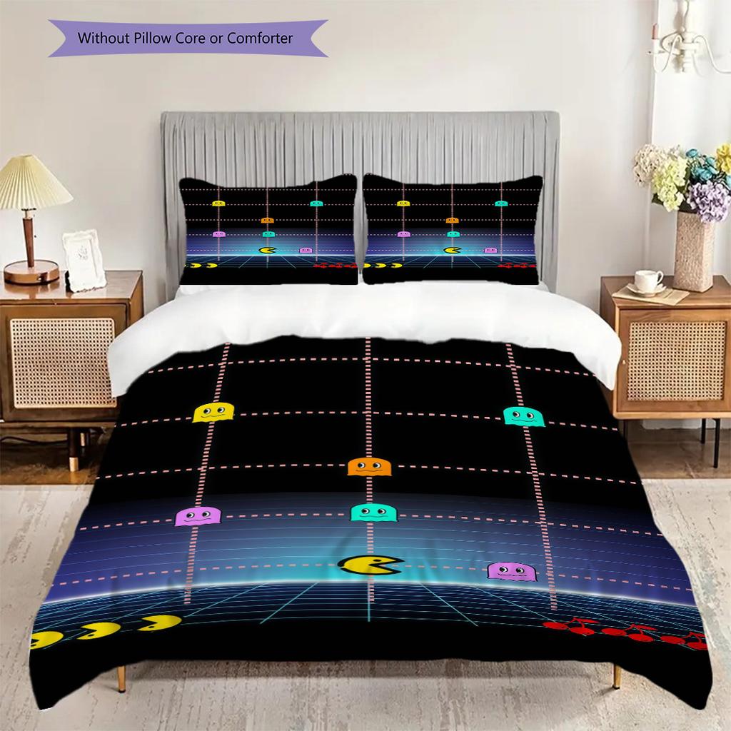 PacMan Tournaments Retro Fun Three-piece Set(1 * Duvet Cover + 2 * Pillowcase, Without Core) Bedding Set Soft and Comfortable
