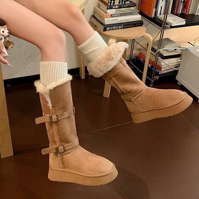 Fashion versatile belt buckle warm medium tube Martin boots winter 2025 new thick-soled velvet thickened snow boots women