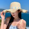 New Mint Mambo Flower Woven Bucket Hat Women's New Seaside Big Brim Straw Hat Sunscreen Hat