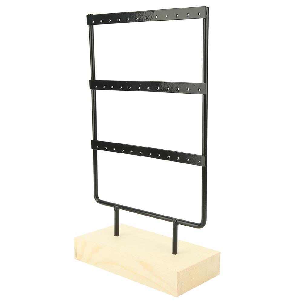 36 Holes Metal Jewelry Storage Rack Display Stand Earrings Necklace Organizer with Wood Base