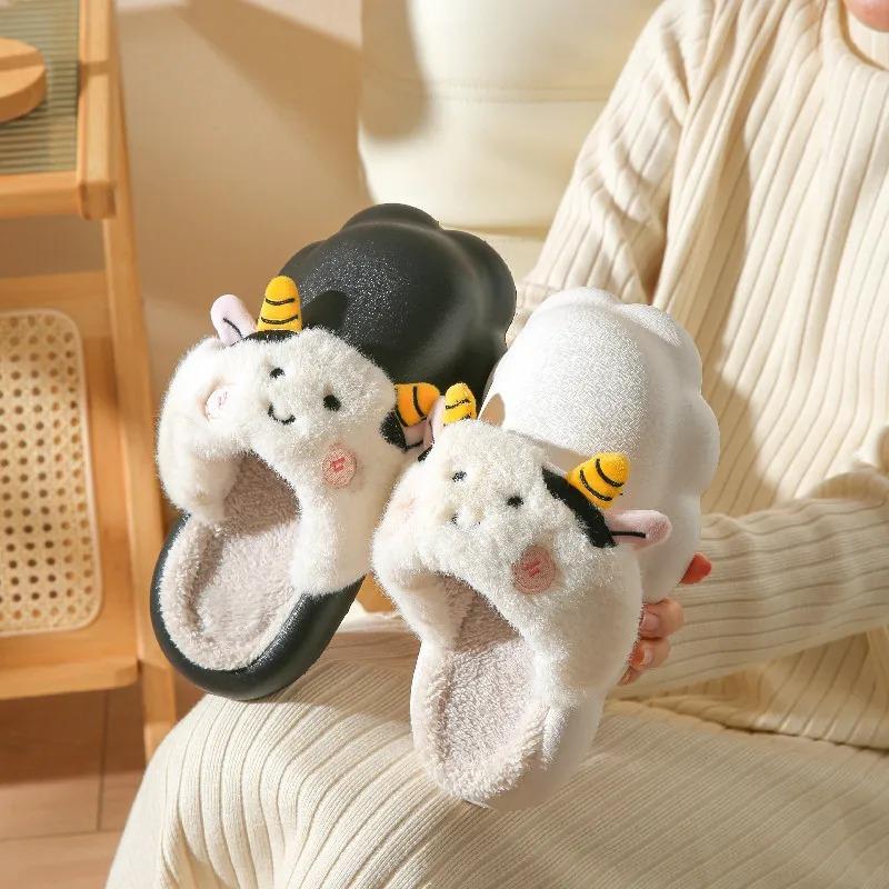Fashion Casual Fluffy Slippers Women Home Flats Sheep Cartoon Cute Designer Shoes Girls Fashion Winter Platform Slippers House Big Size