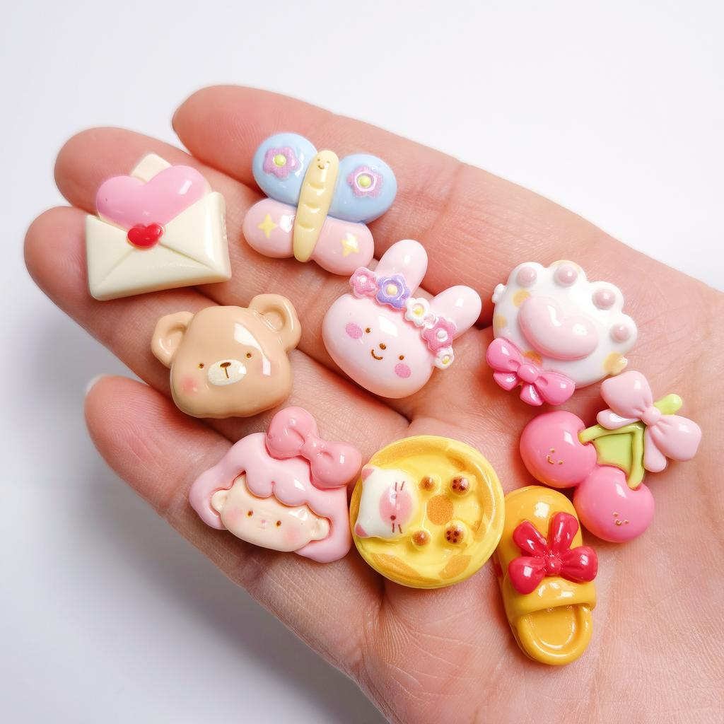 100Pcs/Lot Random Mixed Slime Charms Bear Rabbit Girl Head Shoes Butterfly Cherry Envelop Cabochons for Scrapbooking Crafts DIY