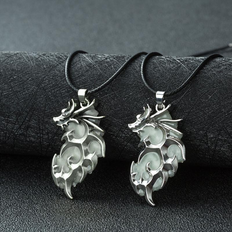 Flame Dragon Animal Necklace Pendant for Women Men Luminous Dragon Necklace Glow Dark  Dragon Jewelry Gifts