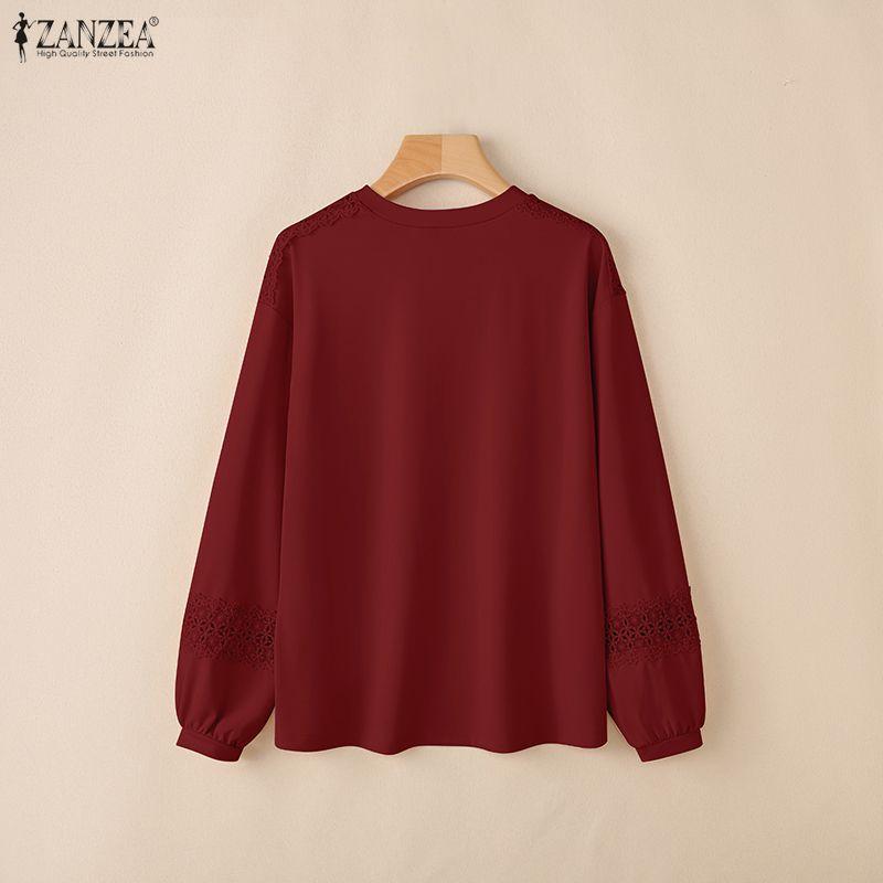 ZANZEA Blusa informal de manga larga con cuello redondo y color liso para mujer